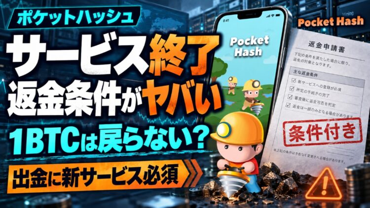 ポケットハッシュ終了！返金条件がヤバい…資金は戻るのか？