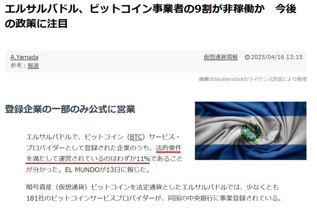 エルサルバドル中央銀行に登録してるサービスプロバイダーで稼働してるのは11％