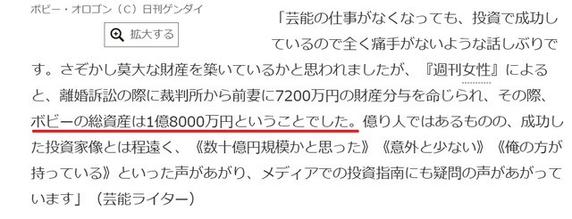 日刊ゲンダイ記事「ボビー・オロゴンに金銭トラブル報道 「成功した投資家イメージ」に疑問符…“意外な資産額”に驚きの声」